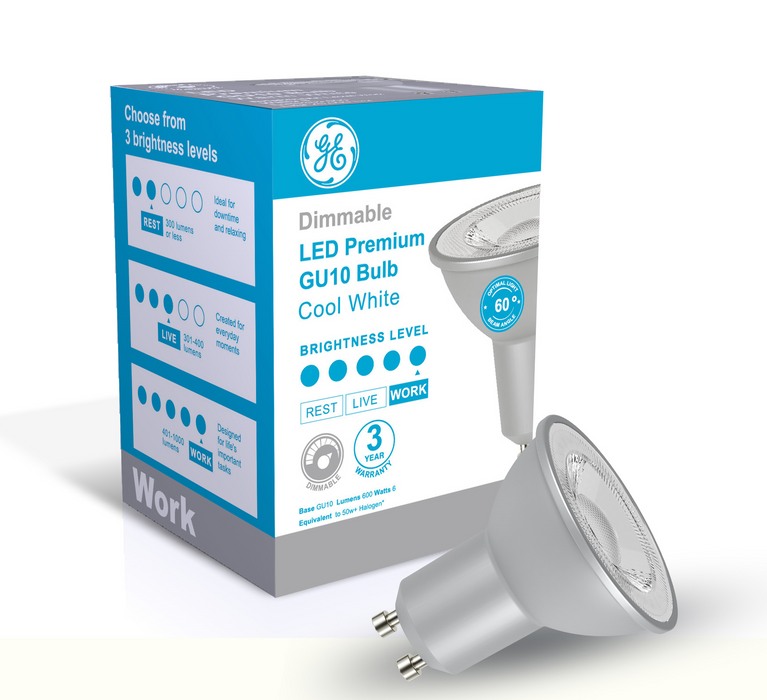 GE LED GU10 6W 600LM 4000K 60DEG DIMMABLE