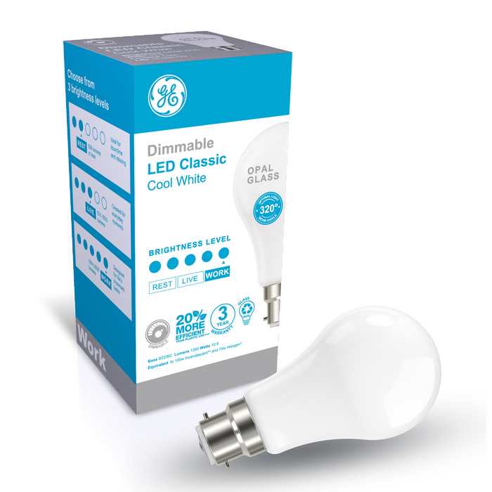 GE LED CLASSIC DIMMABLE OPAL 10.5W 1350LM CW BC