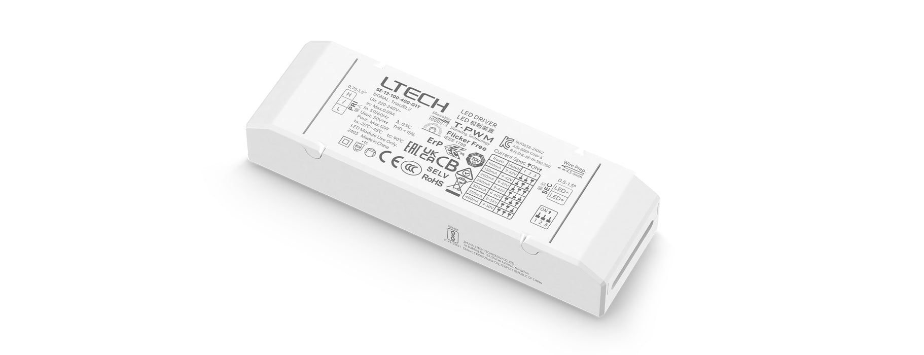 LTECH 12W 100mA ~ 400mA CC Triac LED Driver