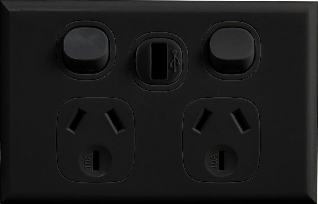 Vynco Home SWITCHGEAR P/POINT HORIZ DOUBLE USB BLACK