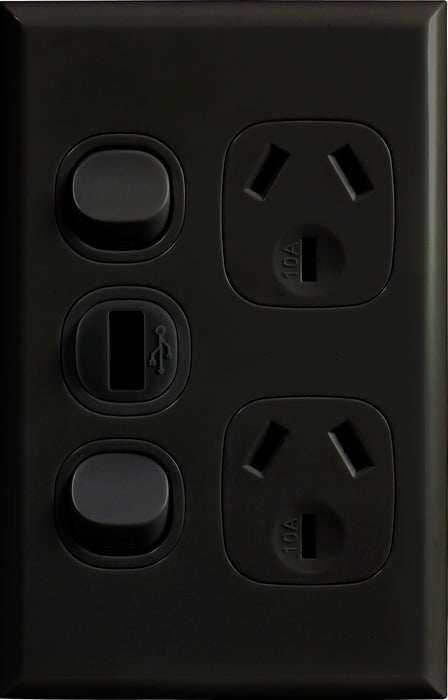 Vynco Home SWITCHGEAR P/POINT VERT DOUBLE USB BLACK