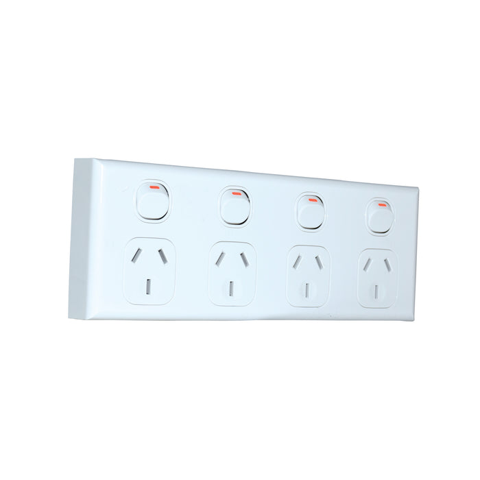 Vynco Switched Socket Home Horizontal 4gang White 10A