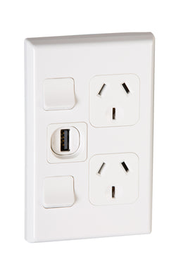 Pdl Double Vert socket with USB charger WH