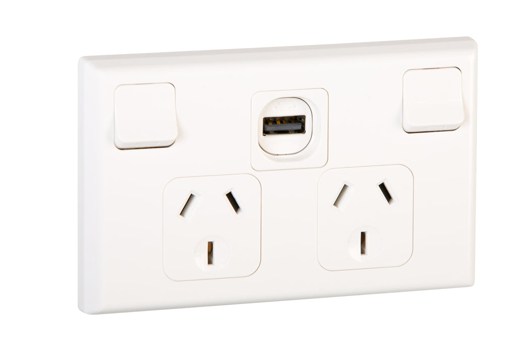 Pdl Double Horiz socket with USB charger WH