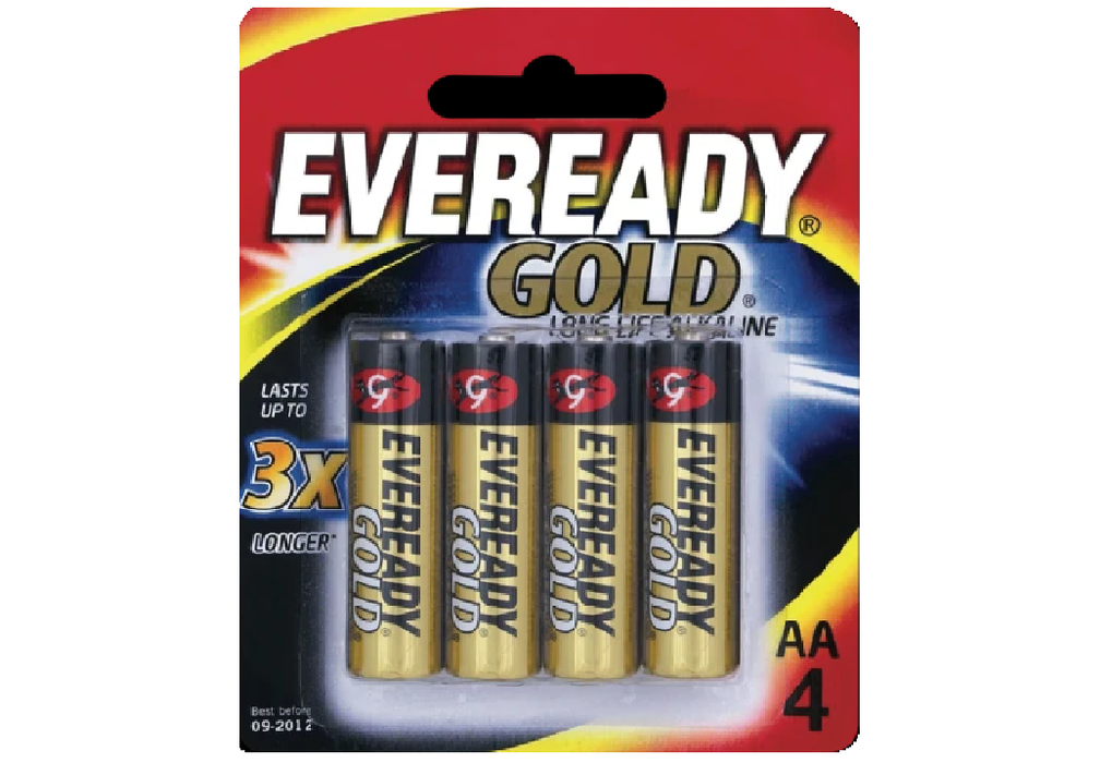 Eveready E000034400 Battery 1.5V AA Size Alkaline Gold 4 Pack