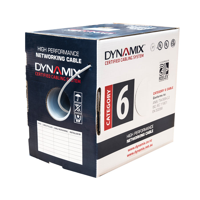 Dynamix Cat6 White UTP Solid Cable, 250Mhz, 24Awgx4P