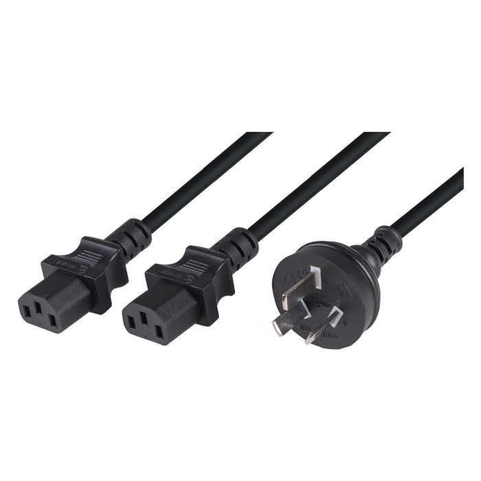 CDL Dynamix Power Cord Y 2m 1mm 3pin Plug to 2 x IEC Female Black