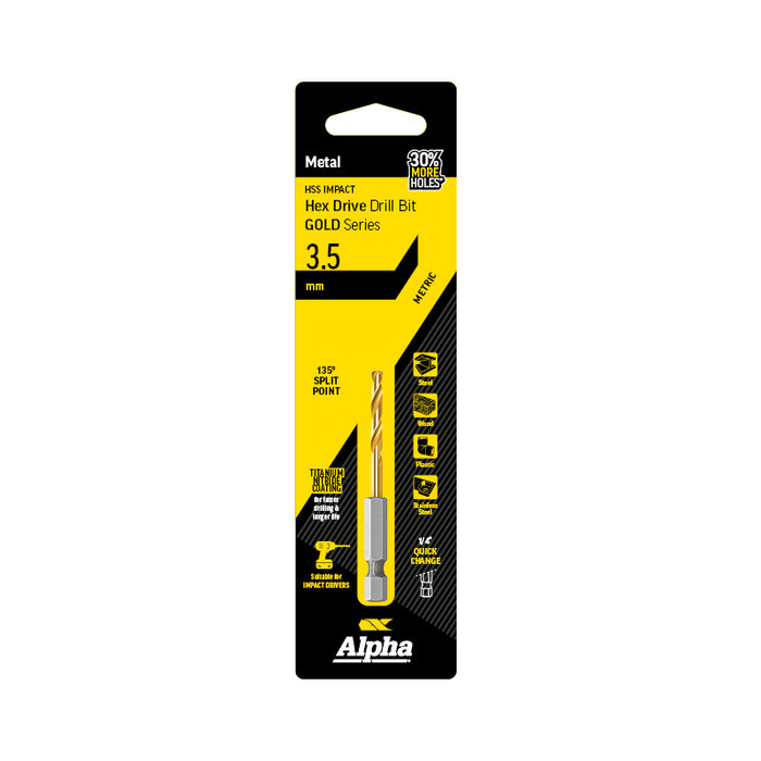 Alpha Gold Series HSS Impact Hex Drive Drill Bit 3.5mm