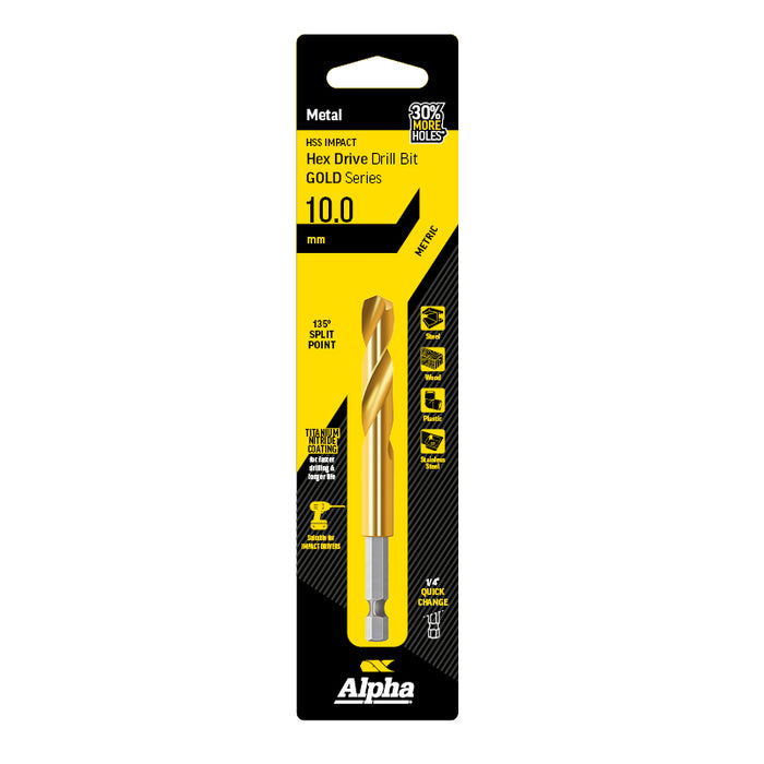 Alpha Gold Series HSS Impact Hex Drive Drill Bit 10.0mm