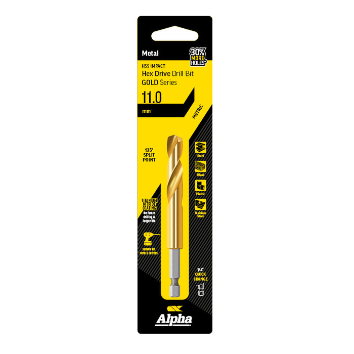 Alpha Gold Series HSS Impact Hex Drive Drill Bit 11.0mm