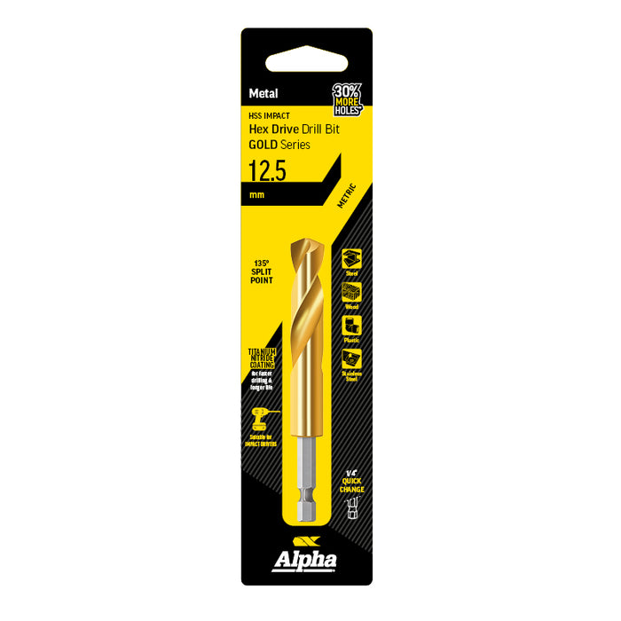 Alpha Gold Series HSS Impact Hex Drive Drill Bit 12.5mm