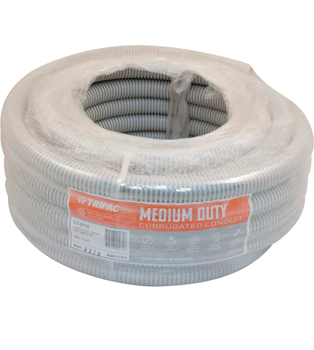 Cabac Tripac Corrugated Conduit Grey 20mm X 10M