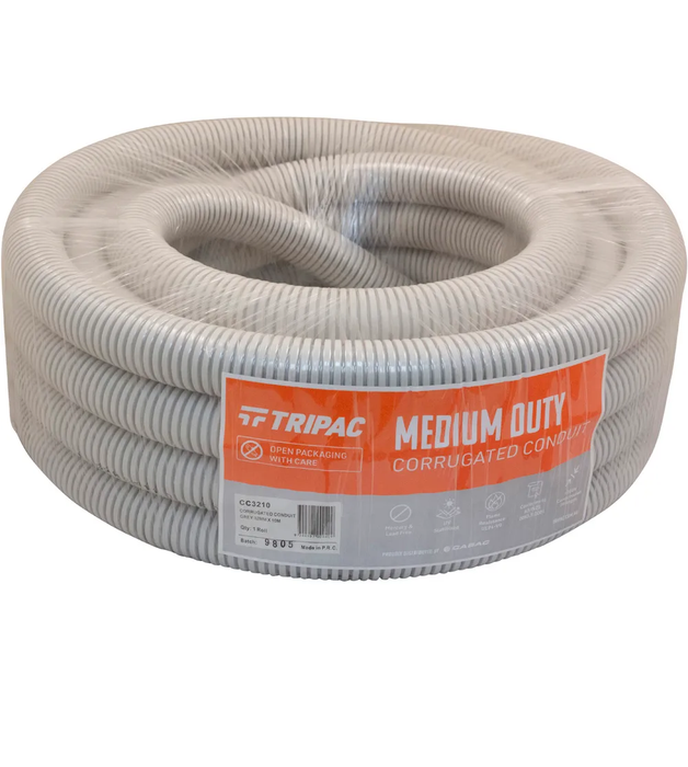 Cabac Tripac Corrugated Conduit Grey 32mm X 10M