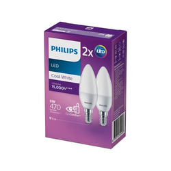 Philips 929002968879 Lamp LED Candle 5-40W E14 SES B35 840 4000K Frosted Cool White Non-Dimmable 2 Pack