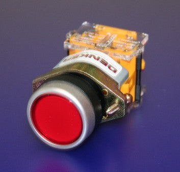 22mm PUSHBUTTON RED, METALIC BEZEL, 1NO/1NC MOMENTARY