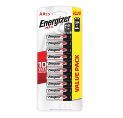 Energizer E301024100 Battery 1.5V AA Size Alkaline Max 20 Pack