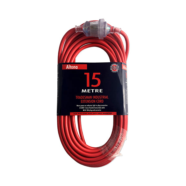 Altona 15mtr Xtra H/D 15A 1.5mm Ext. Lead with Neon - Red