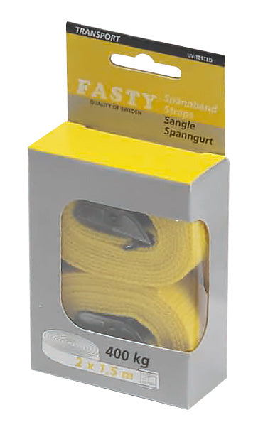 Fasty Tie Strap 1.5M X 25mm 2 X Pack Transport Cap. 400Kg Yellow