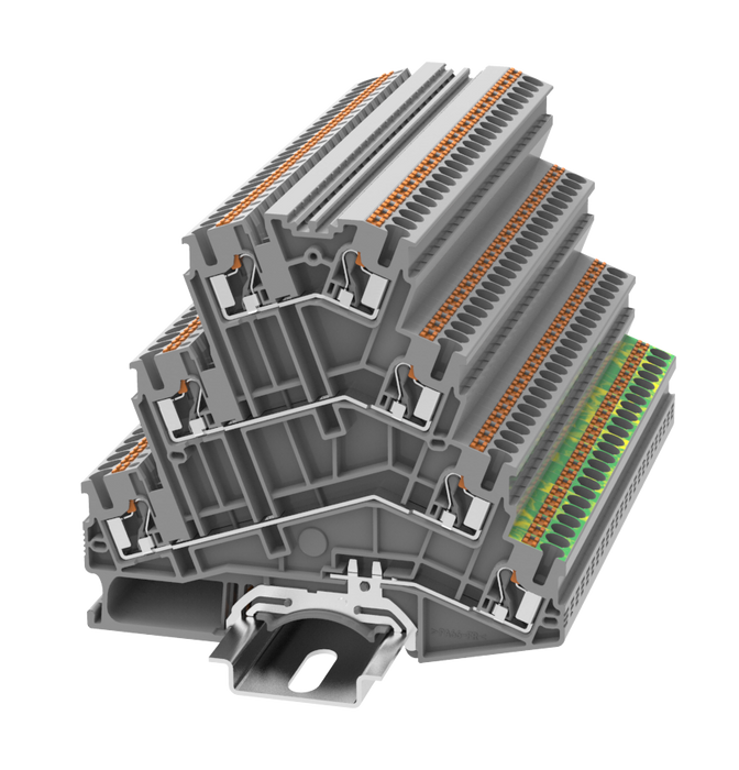 0.2-4mm Triple level Terminal Block Grey with Grouding Protective