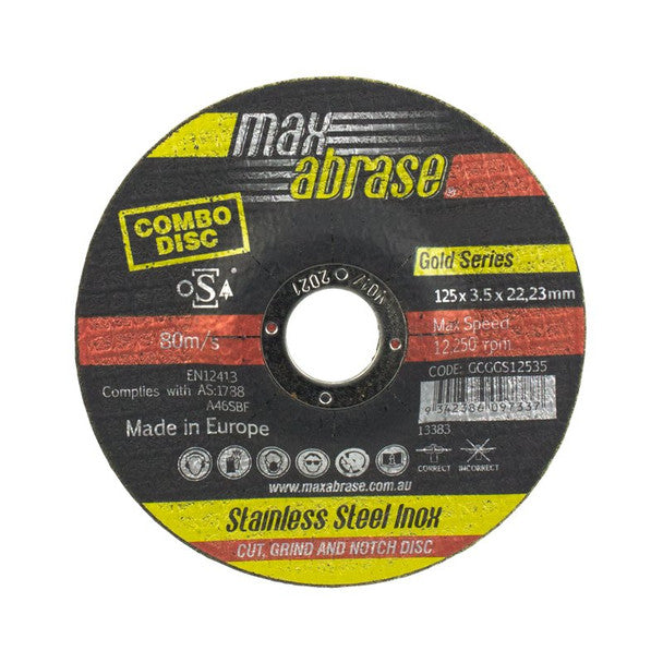 Trucut Sheffield 125 x 3.5mm Cut Grind & Notch Combo Disc Stainless Gold