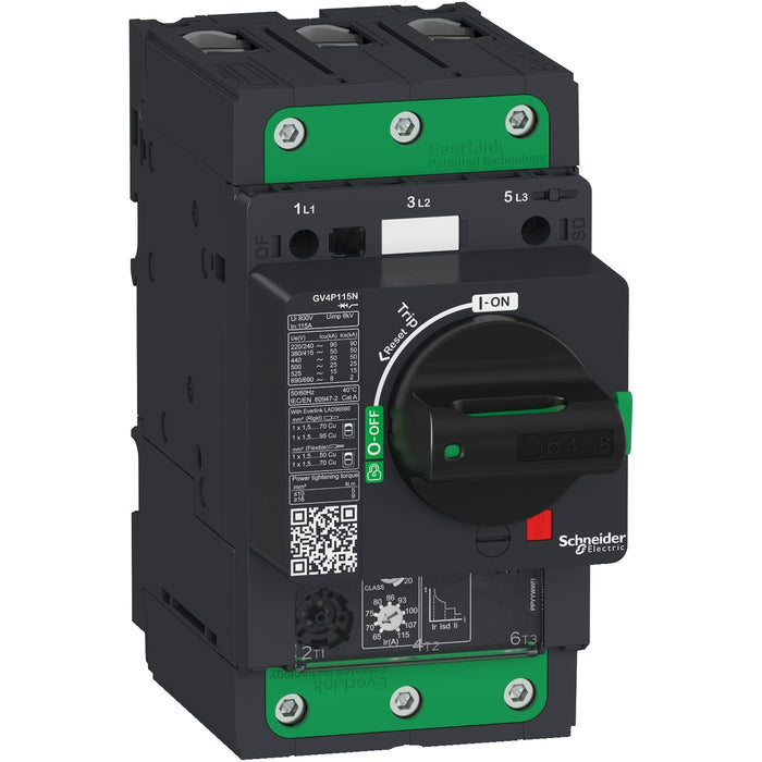 Schneider Motor circuit breaker, TeSys GV4, 3P, 3.5A, Icu 50kA, thermal magnetic, Everlink terminals