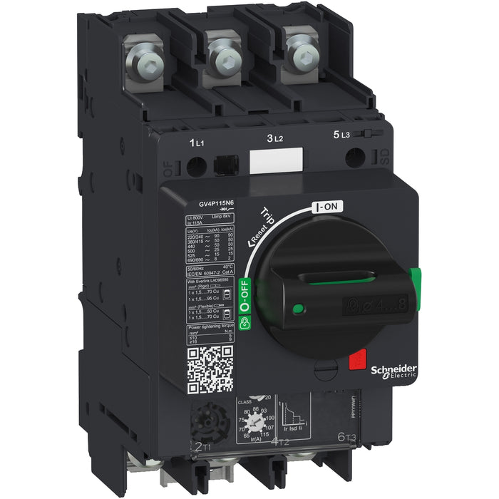 Schneider Motor circuit breaker, TeSys GV4, 3P, 115A, Icu 25kA, thermal magnetic, lugs terminals