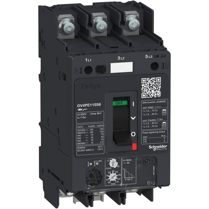 Schneider Motor circuit breaker, TeSys GV4, 3P, 2A, Icu 50kA, thermal magnetic, lugs terminals