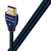 Blueberry 1M HDMI cable. Long grain copper. Resolution - 18Gbps - up to 8K-30 Metal layer noise dissipation. Jacket - black PVC - blue stripes.