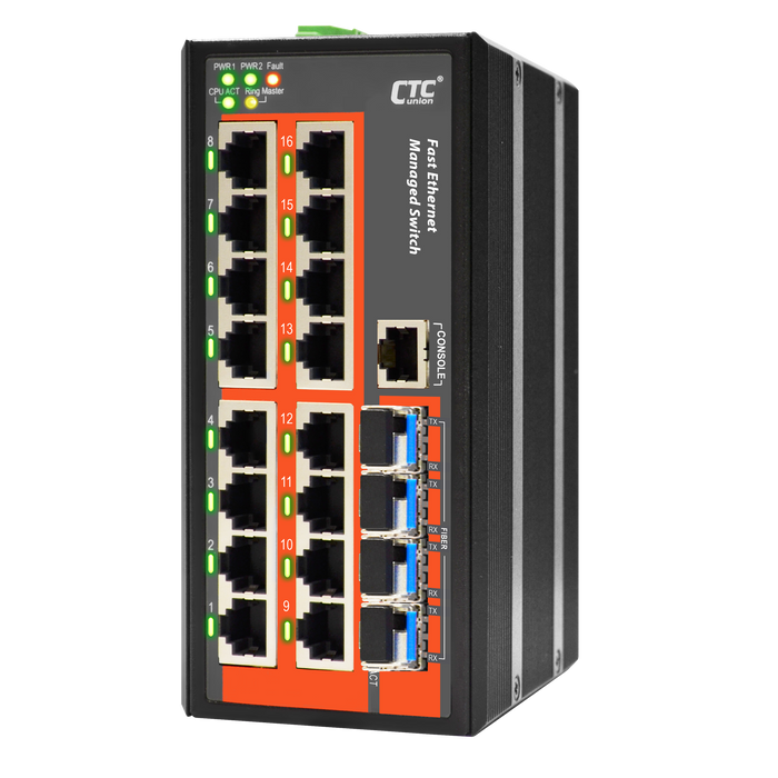 CDL CTCUnion Ethernet Managed Switch 16x 10/100Base-T 16 Port (-10C - +60C)