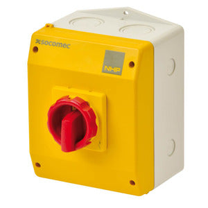 NHP ISO ENCLOSED SWITCH 3P 80A YELLOW POLY RED HANDLE