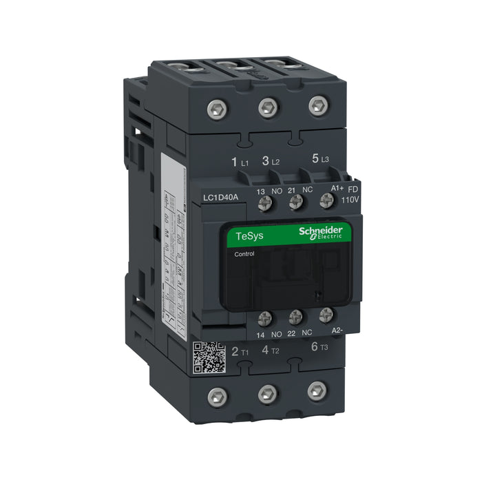 Schneider TeSys Deca contactor , 3P(3 NO) , AC-3 , &lt;lt/&gt;= 440V, 40 A , 110V DC standard coil