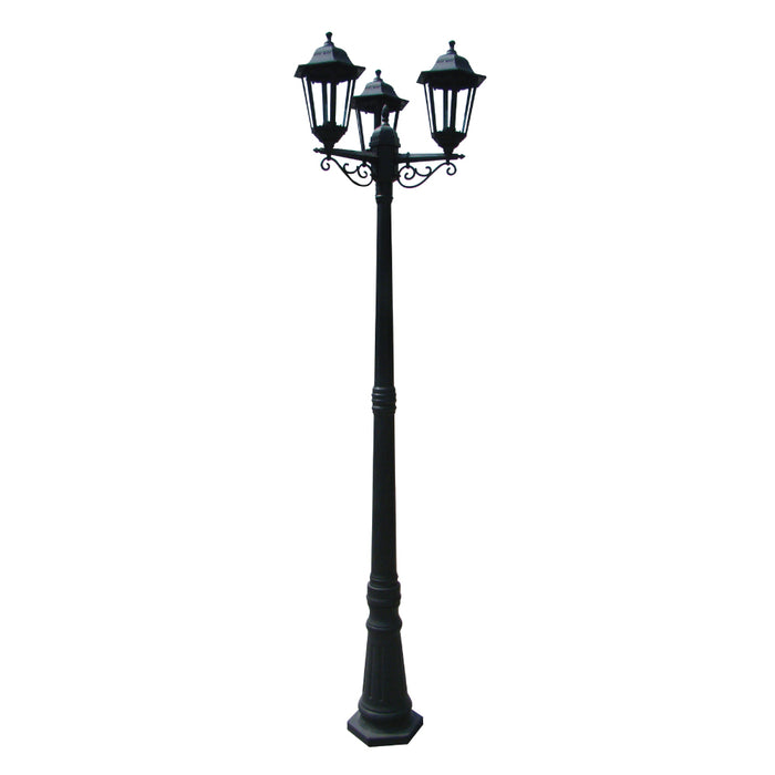 EUROTECH VINTAGE - 3-LIGHT LANTERN  BOLLARD BLACK CLEAR 230V E27 3 x 60W IP54