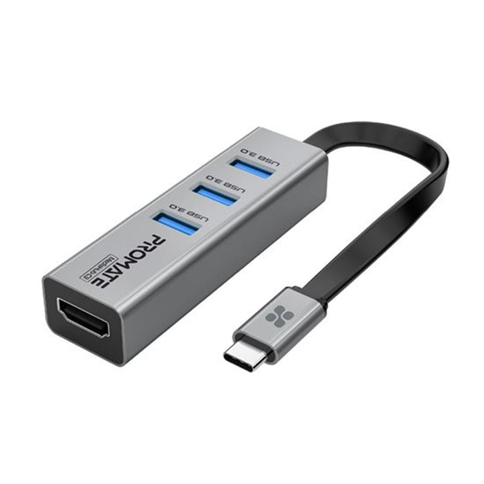 CDL Promate 4-in-1 USB Multi-Port Hub with USB-C Connector.Includes 3x USB-A 3.0 Ports & 1x HDMI Port