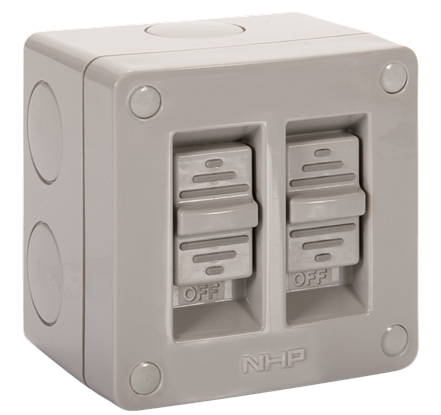 NHP SURFACE SWITCH IP66 2 GANG 1 POLE 2 WAY 16A M80 250V AC SML