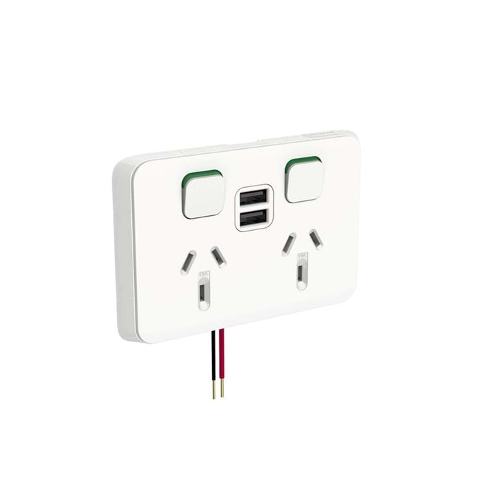 Iconic Socket Sw Horiz Twin 2ExUSBCHRG 10A 250V PDL395USB-VW