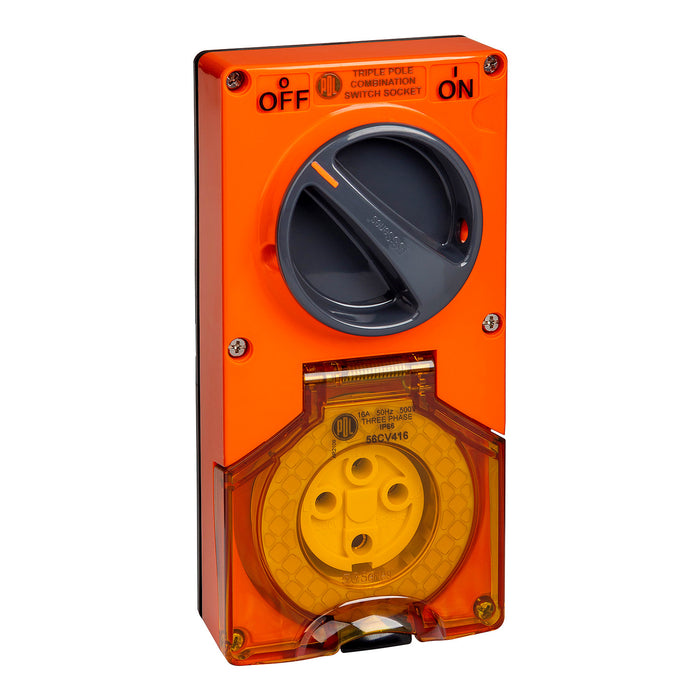 56 Series Switched Socket 16A 4pin Valox Orange