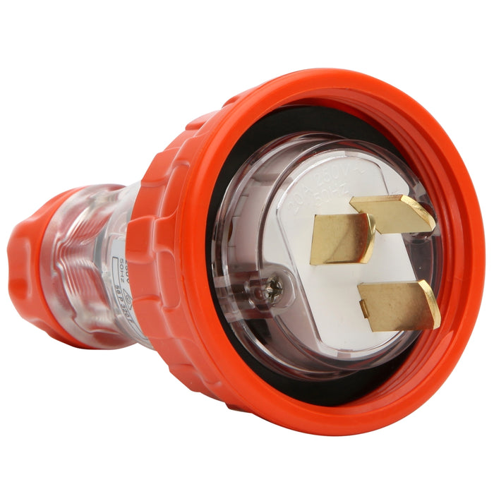 Pdl Plug - Straight, 20A, 250V, 3-Flat Pin, Clear/Orange