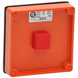 Pdl Push Button Switch, 1-Gang, 16A, 250V, Red Button, Resistant Orange