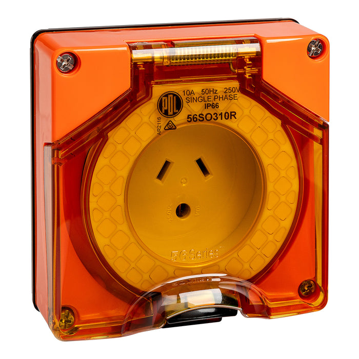 56 Series Socket 10A 3pin Round Earth Valox Orange