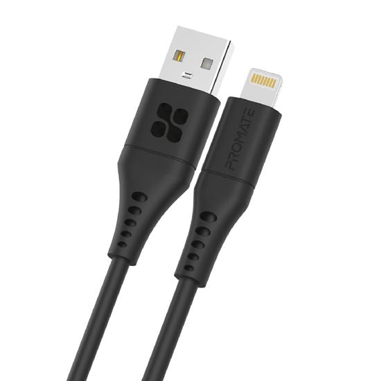 Promate 1.2m Black USB-A to Lightning Charge & Sync Cable