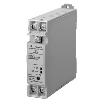 Omron Power supply, din rail mount, Input 100-240VAC, Output 24VDC