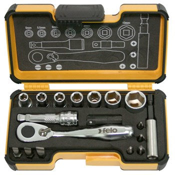 Felo 057 R-GO XS Ergonic Mini Socket & Bit Set 1/4'Dr 18pc