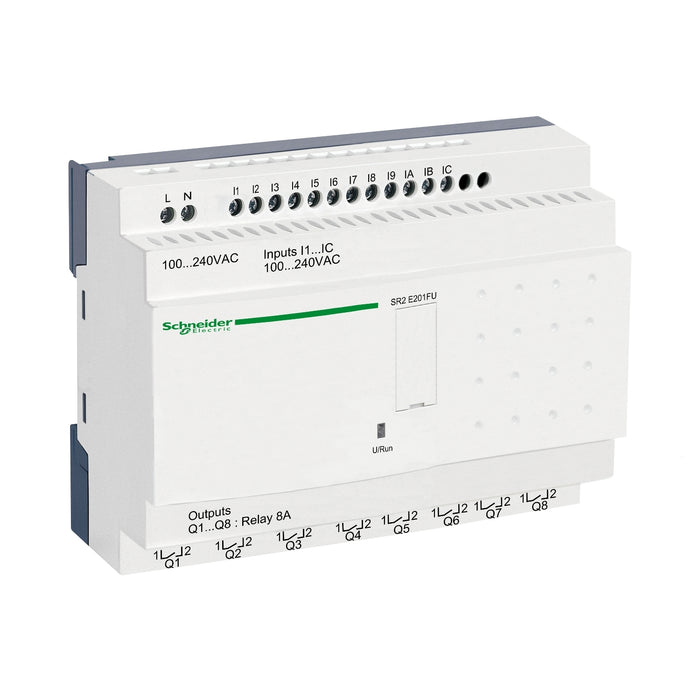 Schneider Compact smart relay, Zelio Logic, 20 I/O, 100...240 V AC, clock, no display