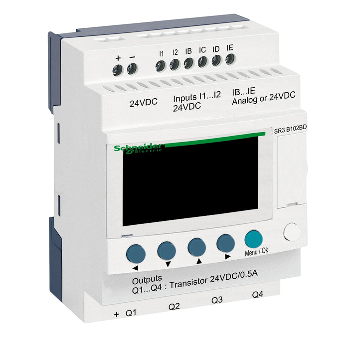 Schneider Modular smart relay, Zelio Logic, 10 I/O, 24 V DC, clock, display