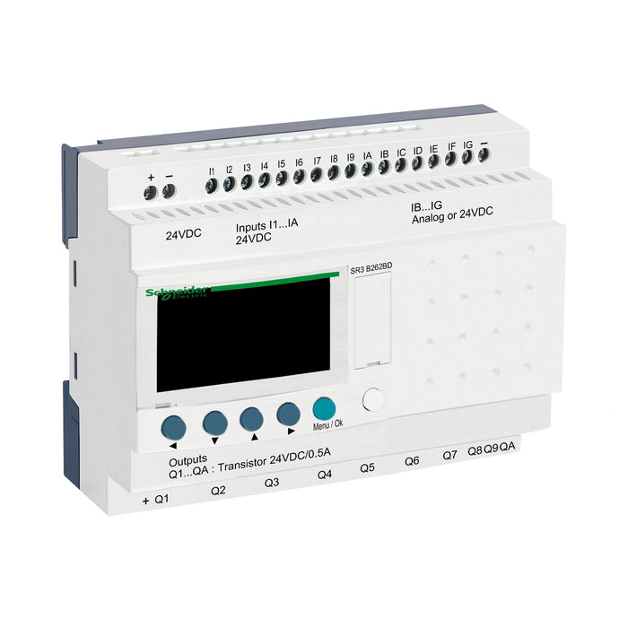 Schneider Modular smart relay, Zelio Logic, 26 I/O, 24 V DC, clock, display