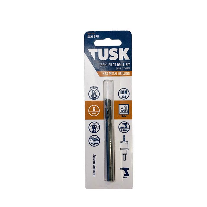 Tusk Pilot Drill Bits for Stainless Steel Hole Saw (TCT)  -  6mm x 75mm