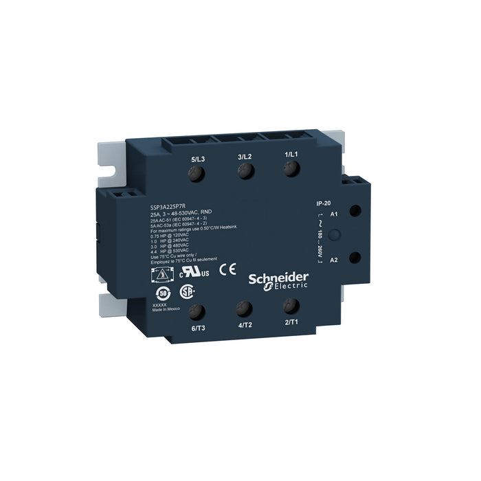 Schneider Harmony, Solid state relay, 50 A, panel mount, zero voltage switching, thermal pad, input 18-36 V AC, output 48-530 V AC