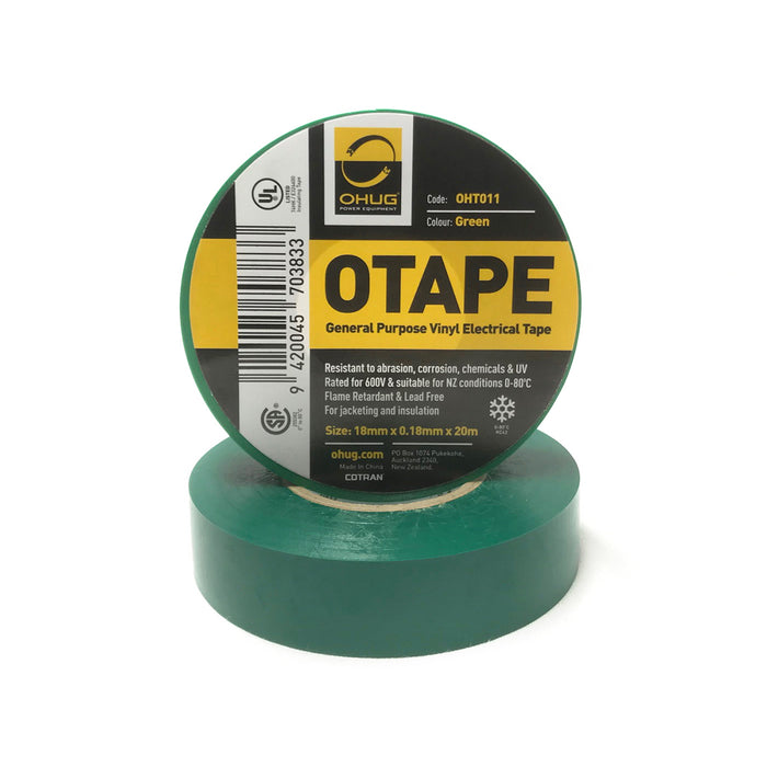 Ohug OHT011 OTAPE PVC Electrical Insulation Tape - Green 18mm x .018mm x20m