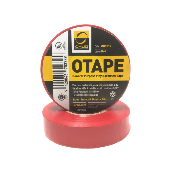 Ohug OHT012 OTAPE PVC Electrical Insulation Tape - Red 18mm x .018mm x20m