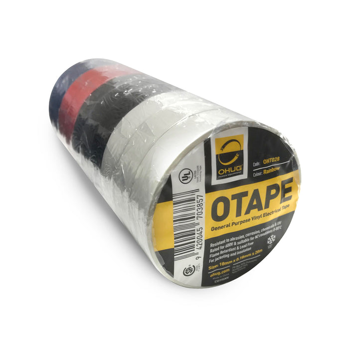 Ohug OHT028 OTAPE PVC Electrical Insulation Tape - Rainbow Pack 18mm x .018mm x20m